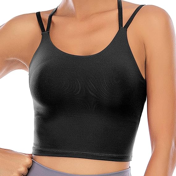 Womens Padded Sports Bra Fitness Workout Running Camisole Crop Top with Built in Bra