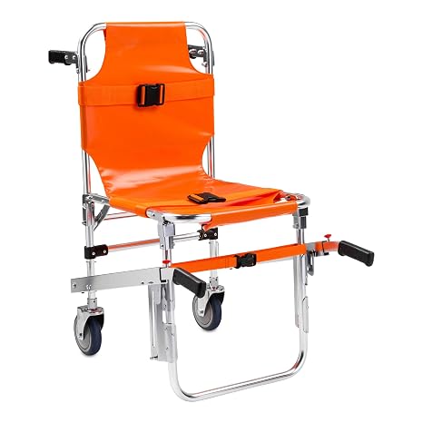 LINE2design-USA-EMS Mobility Chair - Ambulance Firefighter Medical Foldable Aluminum Manual Chair + 3 Adjustable Straps with Quick Release Buckles - Orange