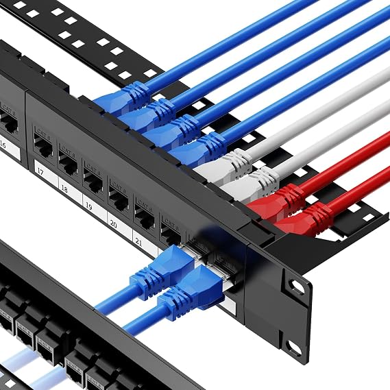 CableGeeker Cat 6 24-Port Ethernet Patch Panel, 10Gbps, 1U 19-Inch