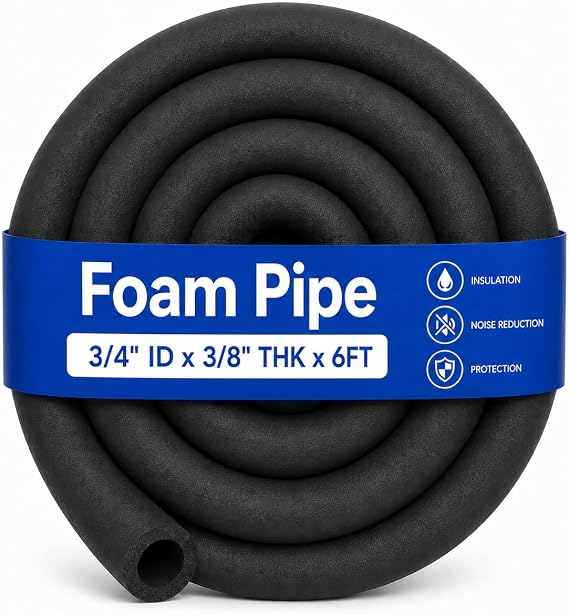 CARGEN 3/4" ID Foam Pipe Insulation for 3/4" OD HVAC AC Refrigerant Lines | For 3/4" OD HVAC AC refrigerant, ACR copper, PE & water lines; 3/8" wall x 6FT. Measure OD before purchase