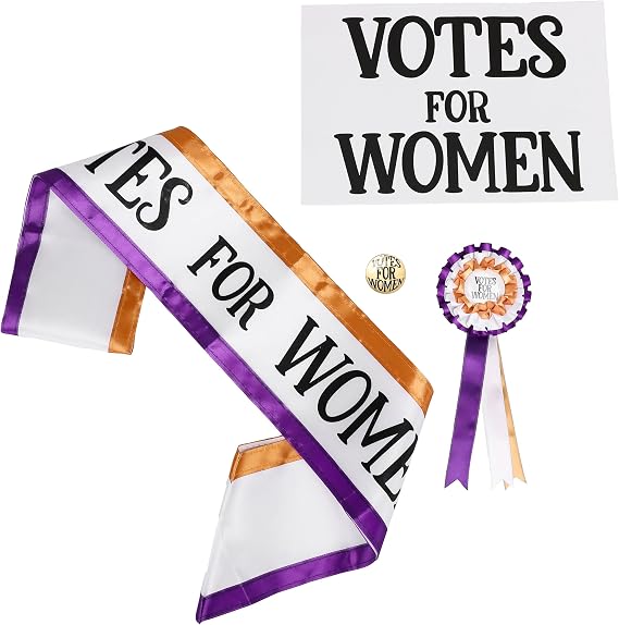4pc Set - Victorian Suffragette Vote for Women Costume Kit 3 Colors Sash Rosette Accessories Multi