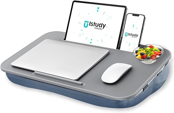 ISTUDYNITURE(Large) - Lap Desk with Cushion, Fits up to 17 in Laptop, Removable and Washable, for Bed, Couch, Home Office, Grayish Blue