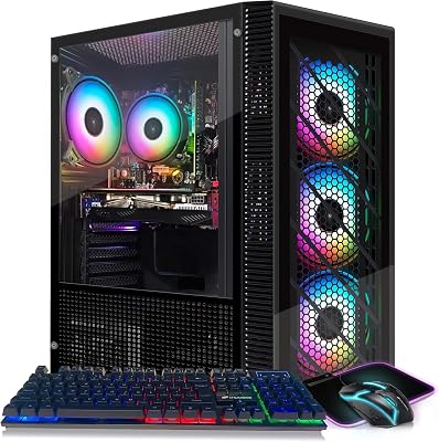 STGAubron Gaming PC Computer Desktop, Intel Core i5-9400F up to 4.1GHz, Radeon RX 580 16G, 16G DDR4, 1T SSD, 600M WiFi, BT 5.0, RGB Fan x 4, Windows 11 Home