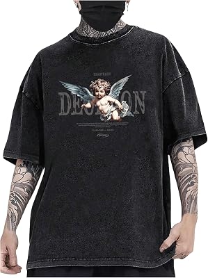 Mens Gothic Graphic Tee Shirts Y2K Short Sleeve Crew Neck T Shirts Top