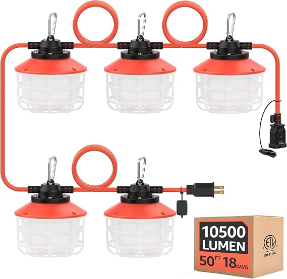 50FT 75W Construction String Light,ETL Certified,18/2 SJTW