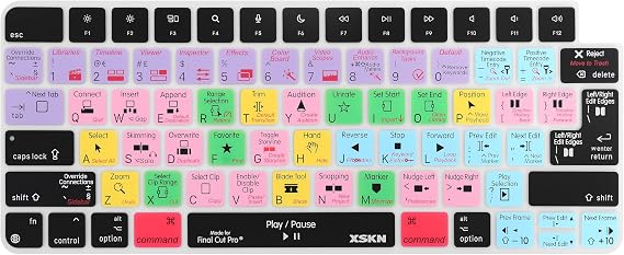 XSKN Final Cut Pro Shortcut EU US Version Silicone Keyboard Cover for Apple 2021 2024 iMac Magic Keyboard with Touch ID A2449 A3118 / Lock Key A2450 A3203 Without Numeric keypad