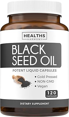Black Seed Oil - 120 Softgel Capsules Skin Health Non-GMO & Vegan Cold-Pressed Nigella Sativa Producing Pure Black Cumin Seed Oil with Vitamin E - 500mg Each, 1000mg Per 2 Capsule Serving