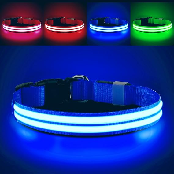 PcEoTllar Lighted Dog Collars for Night, Light Up Dog Collar Rechargeable Water-Resistant Flashing LED Dog Collars Safety Glow in the Dark Dog Collars Light for Large Small Medium Dogs