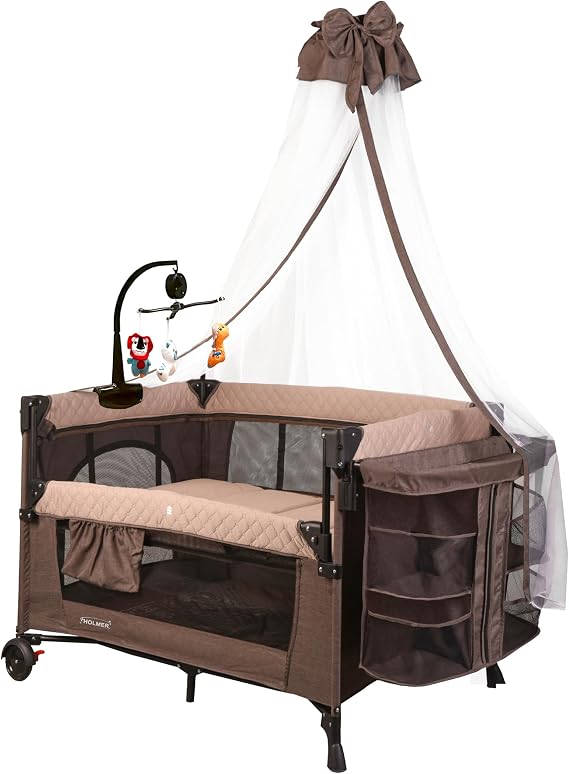 Holmer Coolstyle Premium Cibinlikli Dönenceli Anne Yanı Oyun Parkı Beşik 70x110cm (Kahverengi)