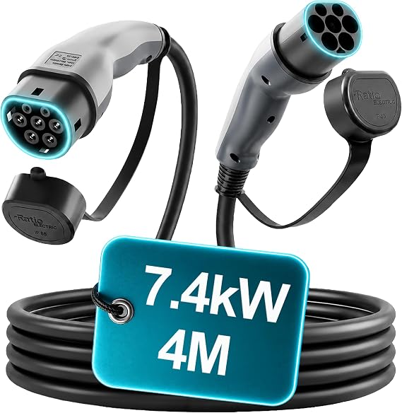 Type 2 Charging Cable 7.4kW 4 Metre, Type 2 to Type 2 EV Charging Cable