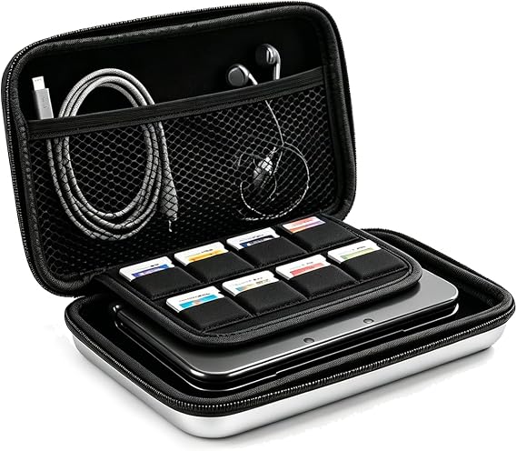 Carrying Case for New Console 3DS 3DS XL 2DS XL and Accessories Protective Hard Shell Travel Case with Game Compartment and Inner Pocket (Silver)