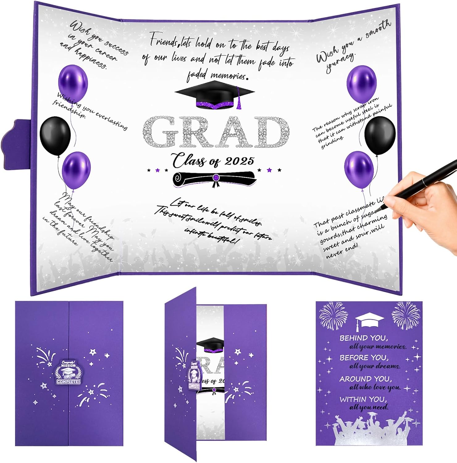 Crenics Purple and Black Graduation Decorations Class of 2025, Creative Graduation Guest Sign in Book Alternative, Graduation Signature Book 18 x 12, Awesome Graduation Gift or Keepsake