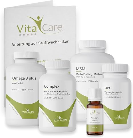VitaCare 21-Day Metabolism Treatment Pack 6-Piece Complete Set Includes MSM Multivitamin Complex Omega 3 plus OPC Grape Seed & Globules