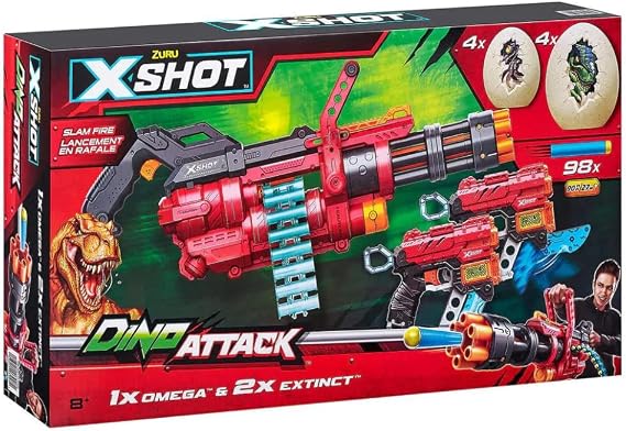 X-Shot Dino Attack Dino Battle Pack (1Omega,2Extinct, 8 Eggs, 98 Darts) by ZURU