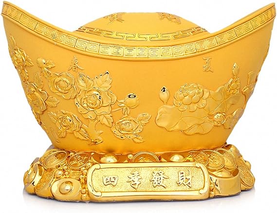 Large Size Feng Shui Golden Ingot/Yuan Bao for Wealth Luck,Chinese Charm of Prosperity Home Decoration Gift Attract Wealth and Good Luck,Feng Shui Decor