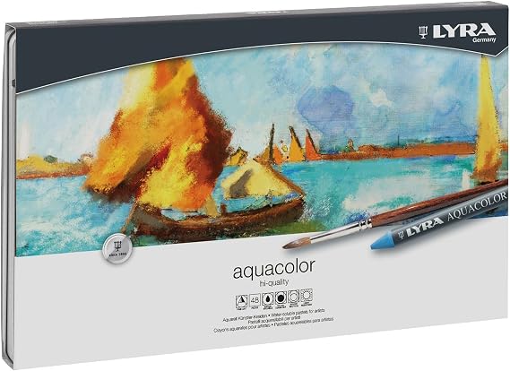 Lyra Aquacolor Water-Soluble Wax Crayons, Set of 48 Crayons, Assorted Colors (5611480)