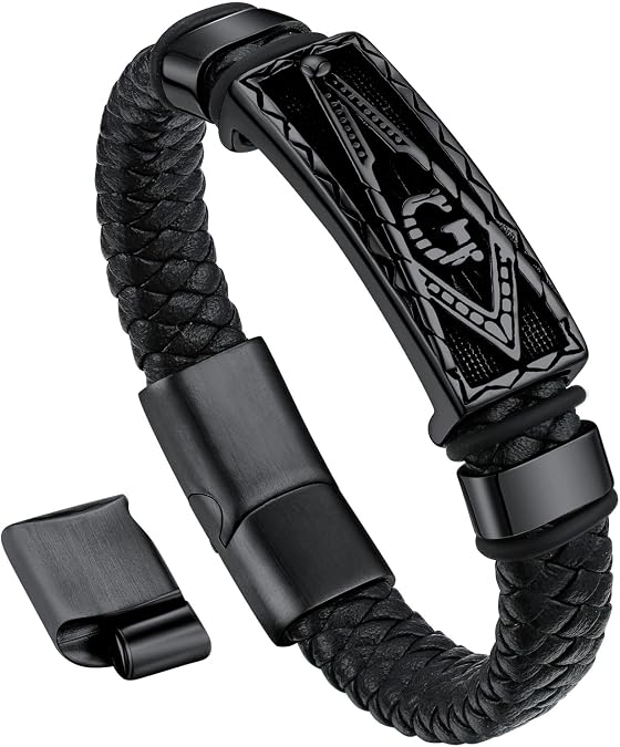 Bandmax Mens Cuff Bracelets Black Braided Wax Rope Wristband Punk Style Masonic/Viking Hammer Bracelet 7 Inch-9 Inch Gift for Husband Father Son
