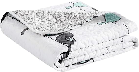 Lush Decor Rowley Birds Reversible Throw Blanket, 50" W x 60" L, Blue & Gray - Throw Blankets for Bed - Couch Blanket - Farmhouse Throw Blanket for Couch