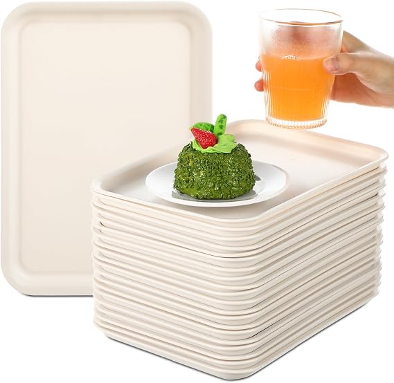Sintuff 20 Pcs Plastic Art Trays Lunch Colorful, 10 x 7 Inch, White
