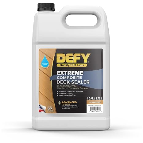 DEFY Extreme Composite Deck Sealer Crystal Clear Waterproof Sealant for Wood & Composite Surfaces with Zinc Nano-Technology, Protects Against Water & UV Damage 1 Gallon