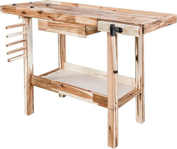Olympia Tools 48-Inch Wood Workbench - 330 lbs Weight Capacity Wooden Workbench for Garage, Workshop and Home - New Acacia Wood