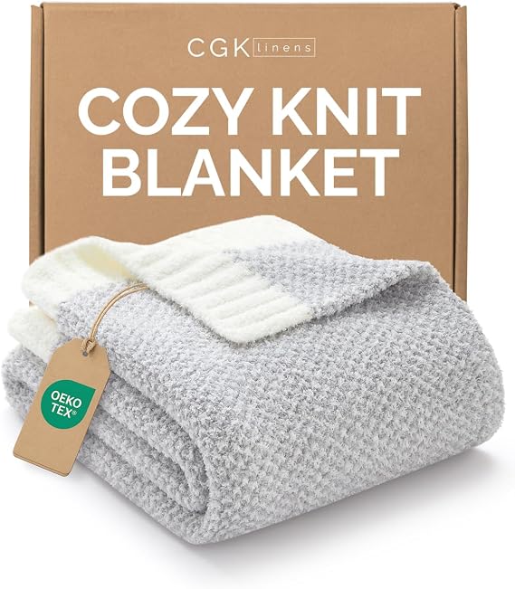 Heathered Grey Throw Blanket - Double Sided Cozy Knitted Blanket - 50x60