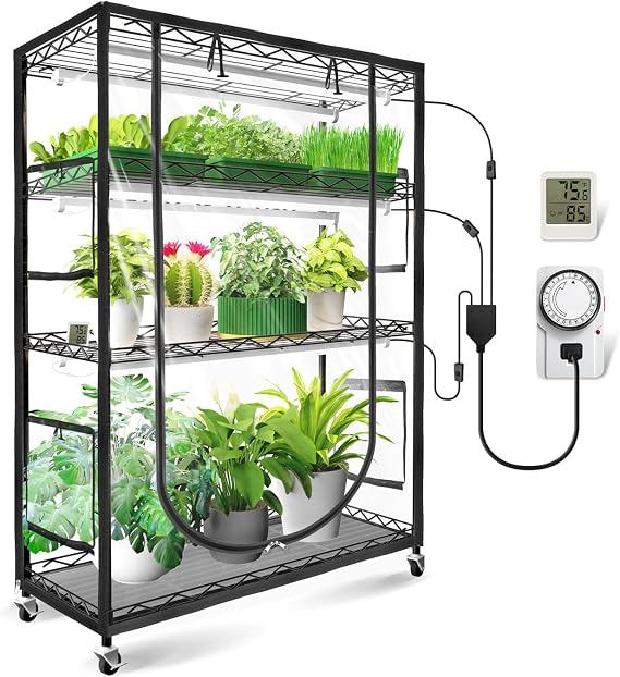 JESLED Indoor Greenhouse with Grow Light, 35.4x13.8x59IN