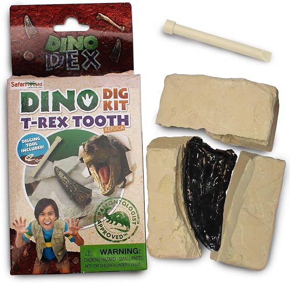 Safari Ltd. Dino Dexter T-Rex Tooth Excavation Kit - Realistic Dinosaur Dig Toy for Boys, Girls, and Kids 6+