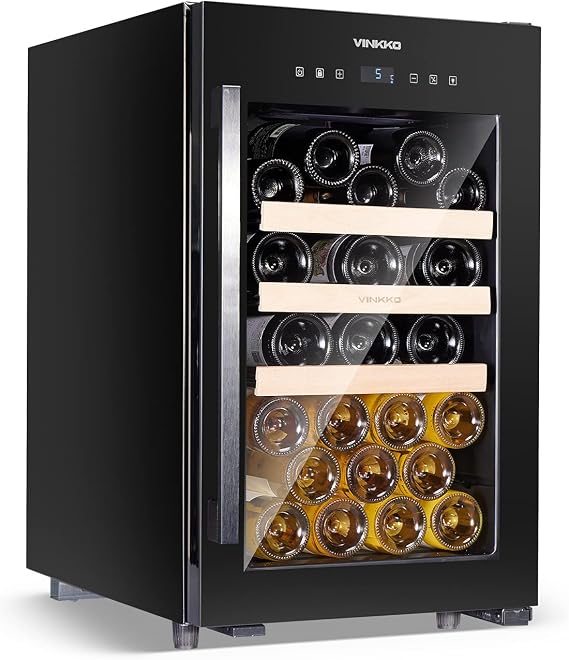 VINKKO 31 Bottle Wine Fridge, 66L Large Wine Cooler Refrigerator with Digital Control, Double-Layer Tempered Glass Door, Compressor Freestanding Wine Refrigerator for Dorm, Apartment, Office, RV Etc.