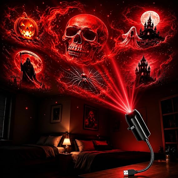 Halloween Projector, 2026 New Plug and Play Hd Star Projector with Halloween 6 Disk Set Window Decorations 3D Lights Outdoor Indoor