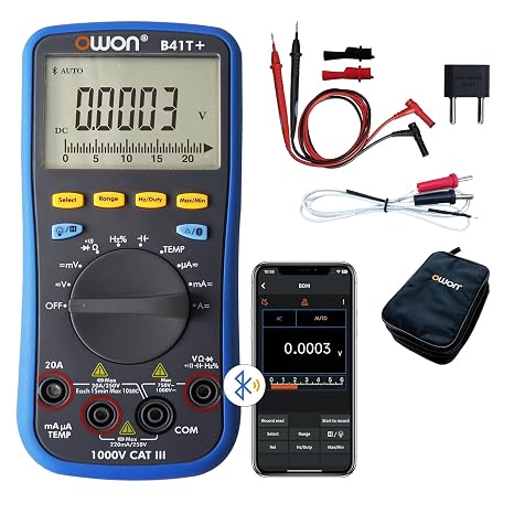 OWON B41T+ Bluetooth Digital Multimeter Auto-ranging TRMS 22000 Counts Ohmmeter for AC/DC Voltage,Current,Resistance,Continuity,Capacitance,Diodes,Temperature Measurement,Volt Meter for Automotive