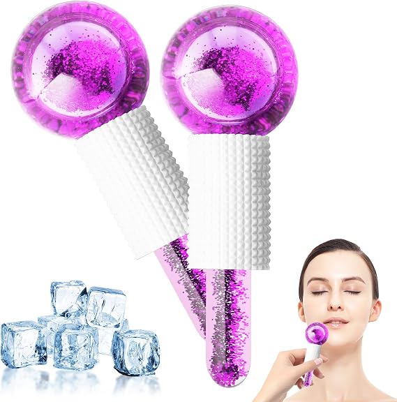 GeeRic 2 Pcs Ice Globes For Facials, Spa Cooling Globe Roller for Face Eye, Cold Glass Ice Roller Ball, Icer Spa Facial Wand for Daily Beauty Routine Dark Circles, Puffiness and Wrinkles, Tighten Skin