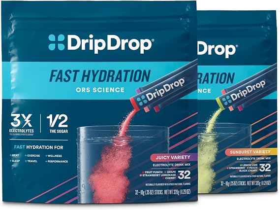 DripDrop Hydration Juicy Sunburst Variety Bundle Electrolyte Packets, 32 Ct