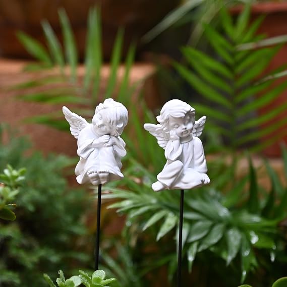 OwMell Set of 2 Decorative Angel Garden Stakes, Angel Memorial Garden Decor