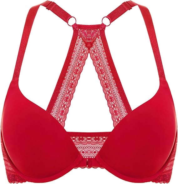 DOBREVA Women's Push Up Bra Front Closure Racerback