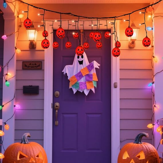 6FT 25LED Halloween Pumpkin String Lights, Icicle Light Strand with 10 Orange Jack O'Lantern, 8 Lighting Modes, Battery Operated, Indoor Outdoor Holiday Decoration