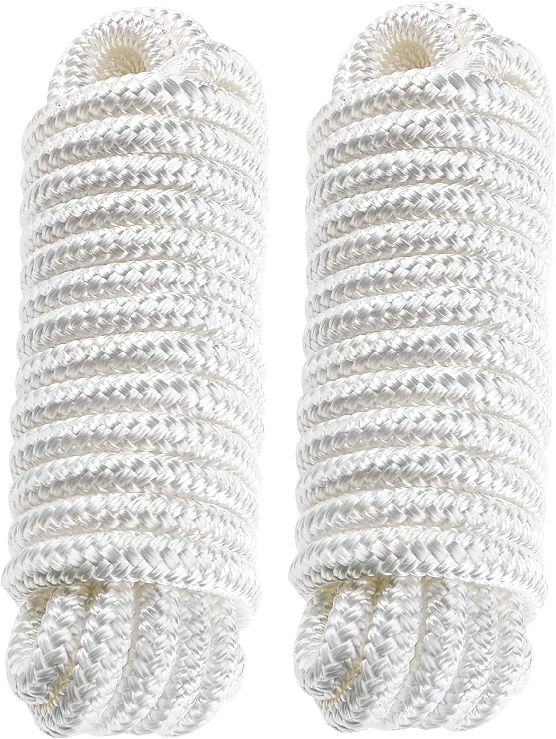 Amarine Made Pair of Double Braided Nylon Dock Lines 4840 lbs Breaking Strength L:50 ft. D:12 inch Eyelet: 12 inch Marine Mooring Rope Boat Dock Lines Working Load Limit:968 lbs