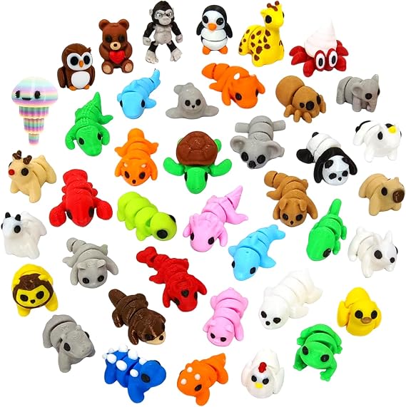 40Pcs 3d Printed Animals - Colorful Movable Joint 3d Printed Fidget Toy, Mini Animal Toys Set for Adults Teens, 3d Printed Toys Cute Desk Decor for Home Office, Christmas Party, Gifts