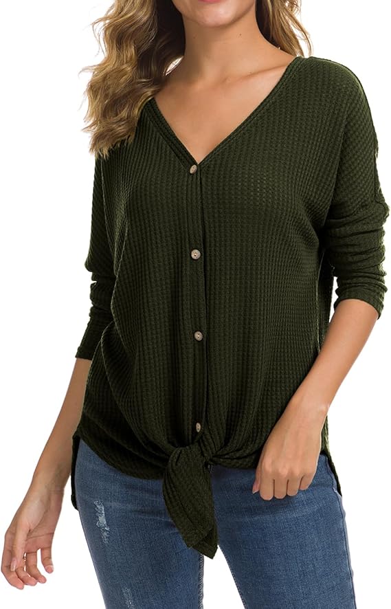 IWOLLENCE Womens Button Down Henley Long Sleeve Blouse