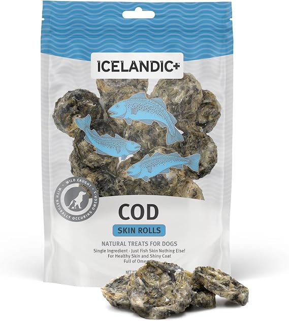 Icelandic+ Cod Skin Rolls - 3oz Dog Treats, Wild-Caught Air-Dried Fish
