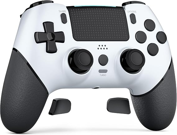 CHEREEKI Wireless Controller for PS4, Compatible with P-S4/Slim/Pro Bluetooth Gamepad Joystick PS4 Remote Control with Paddles Dual Vibration Turbo Six Axis Touch Panel Stereo Headphone Jack White