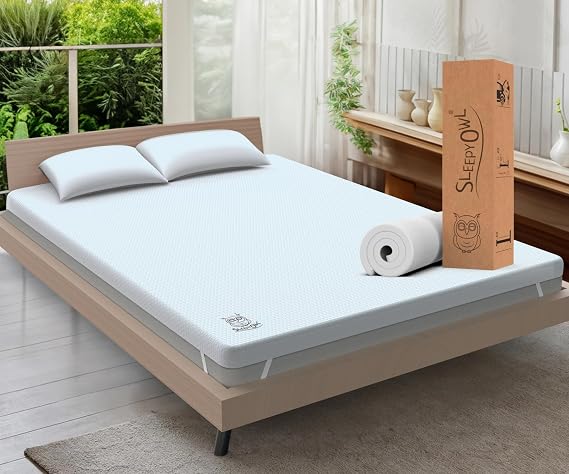 SLEEPY OWL 7cm Memory Foam Mattress Topper 160x200, EU King Thick Gel Infused Orthopedic Mattress Pad for Back Pain, Removable Washable Zipped Cover with Elastic Straps (160x200, 7 cm)