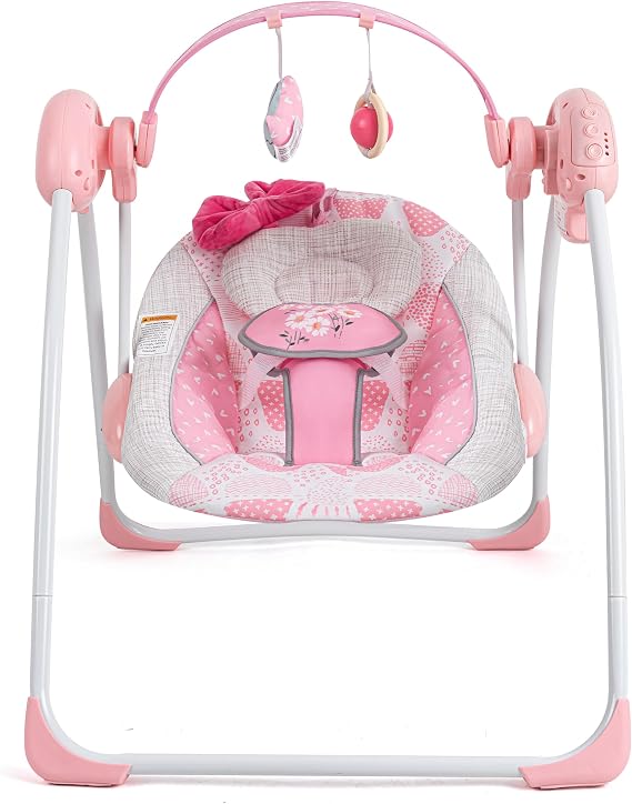Portable Baby Swing Pink, Electric Infant Swing, 5 Speed Levels, 6 Songs