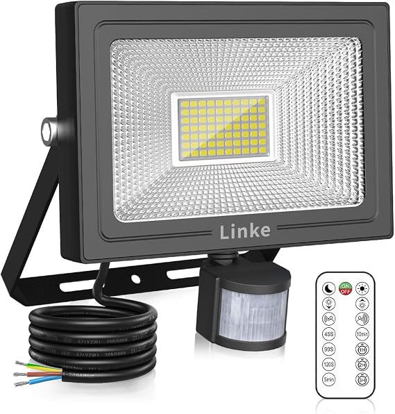 Linke 60W Security Light Outdoor Motion Sensor, PIR Floodlight with Remote [Energy Class F]