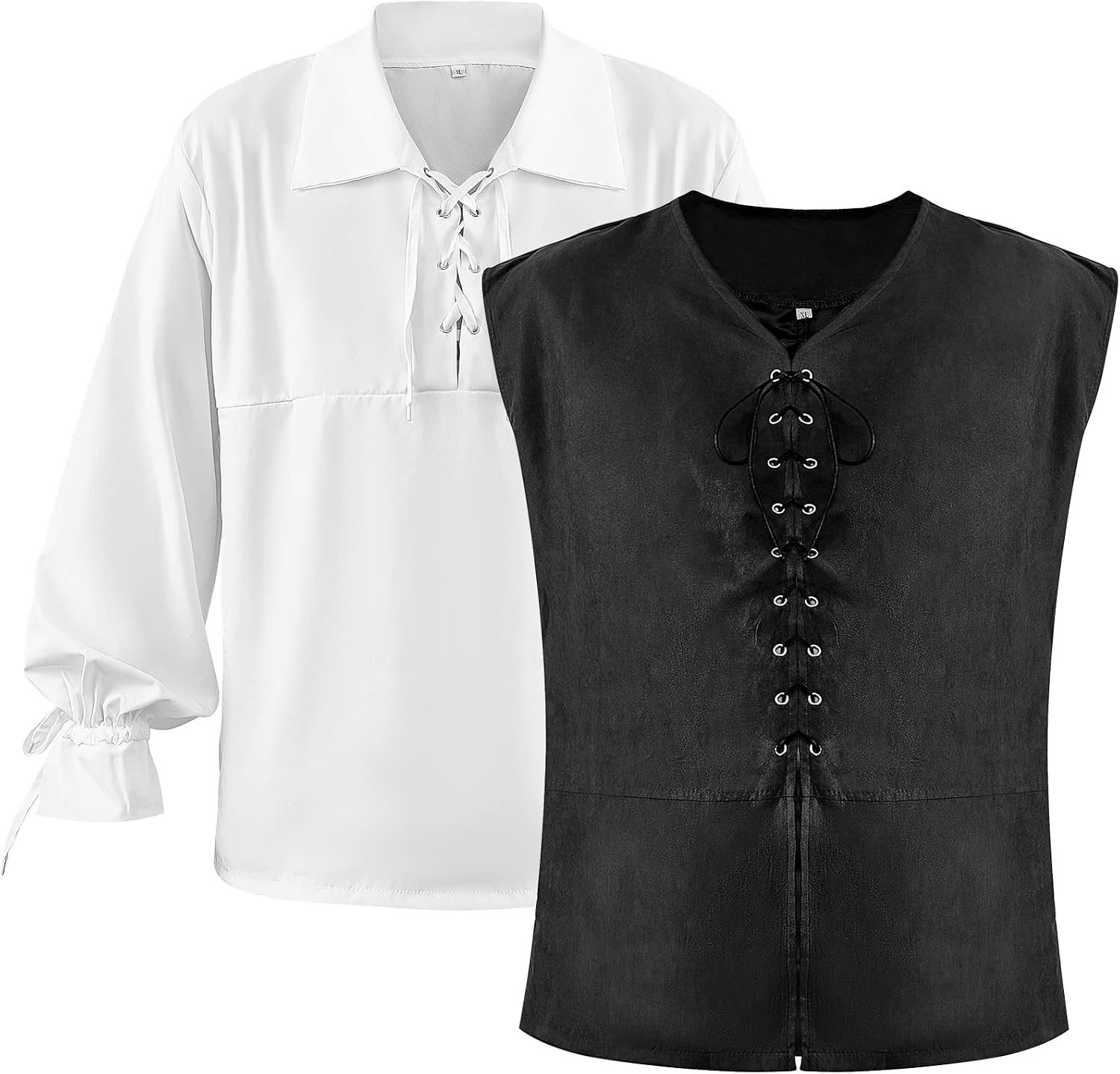 Hercicy 2 Pcs Halloween Costume Mens Pirate Vest shirt Medieval Renaissance Vest Steampunk Lace up Gothic Waistcoat Outfit