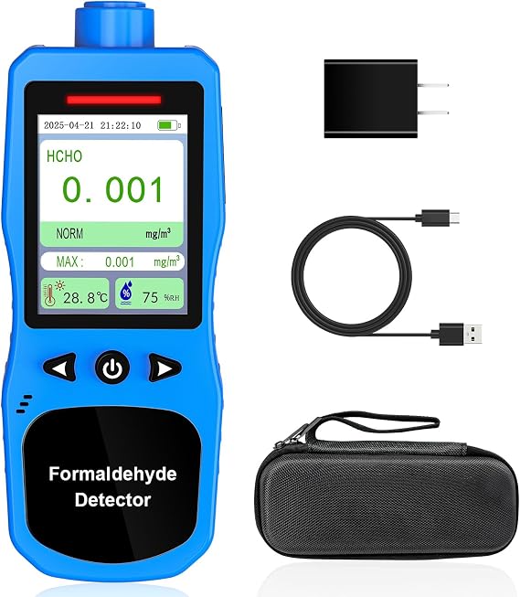 Formaldehyde Detector, Rechargeable HCHO Monitor with Vibration, Visual & Sound Alarms, Temperature Humidity Meter, Formaldehyde Air Quality Tester for Home, Work