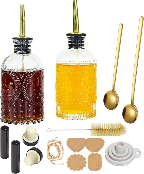 Oudizz Syrup Dispenser Bottles Set, 2 Pcs 200ml Glass Coffee Syrup Bottle