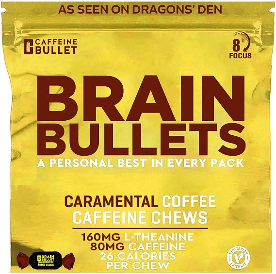 80mg Caffeine & 160mg L-Theanine Focus Enhancing Energy Chews (4 Servings) Neuroscience Backed Nootropic Stack, Mental Acuity & Cognitive Support | Caramel Frappe Flavor Brain Bullet