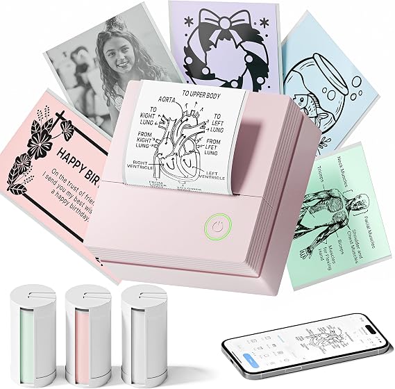 Mini Sticker Printer, PM290 Sticker Maker Machine with 3 Rolls Paper