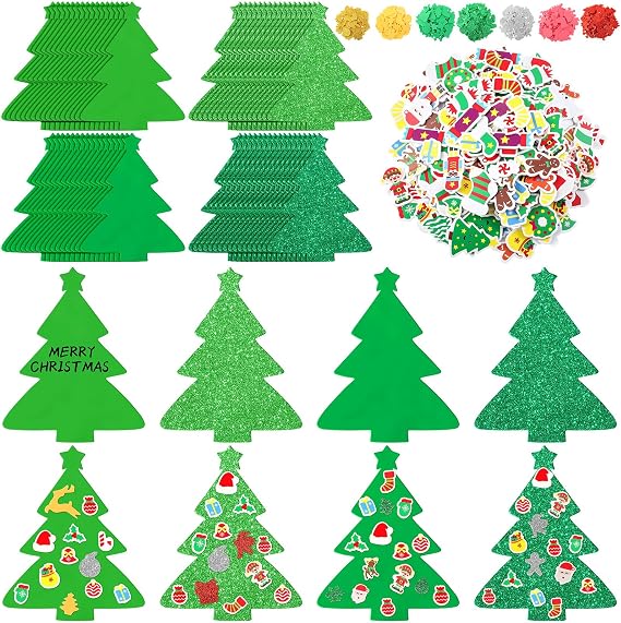 Cholemy 32 Sets DIY Foam Christmas Tree with 600 Stickers Christmas Tree Foam Crafts DIY Xmas Party Favors for Making Xmas Crafts Home Activities